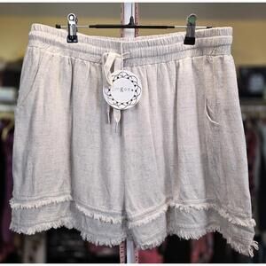 Umgee Linen Blend Elastic Waist Shorts (XL, 1X, 2X)